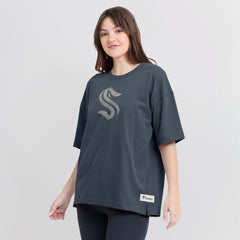 Seattle Kraken Fanatics Women's Oversized Elements Raw Edge Future Ground T-Shirt - Blue - NHL