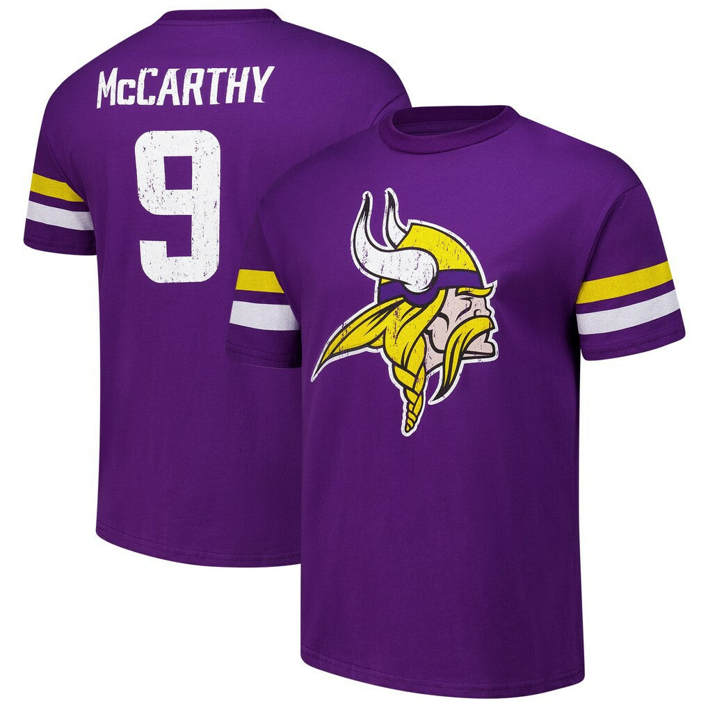 J.J. McCarthy Minnesota Vikings Majestic Threads Name & Number Oversized Fit T-Shirt Purple | NFL