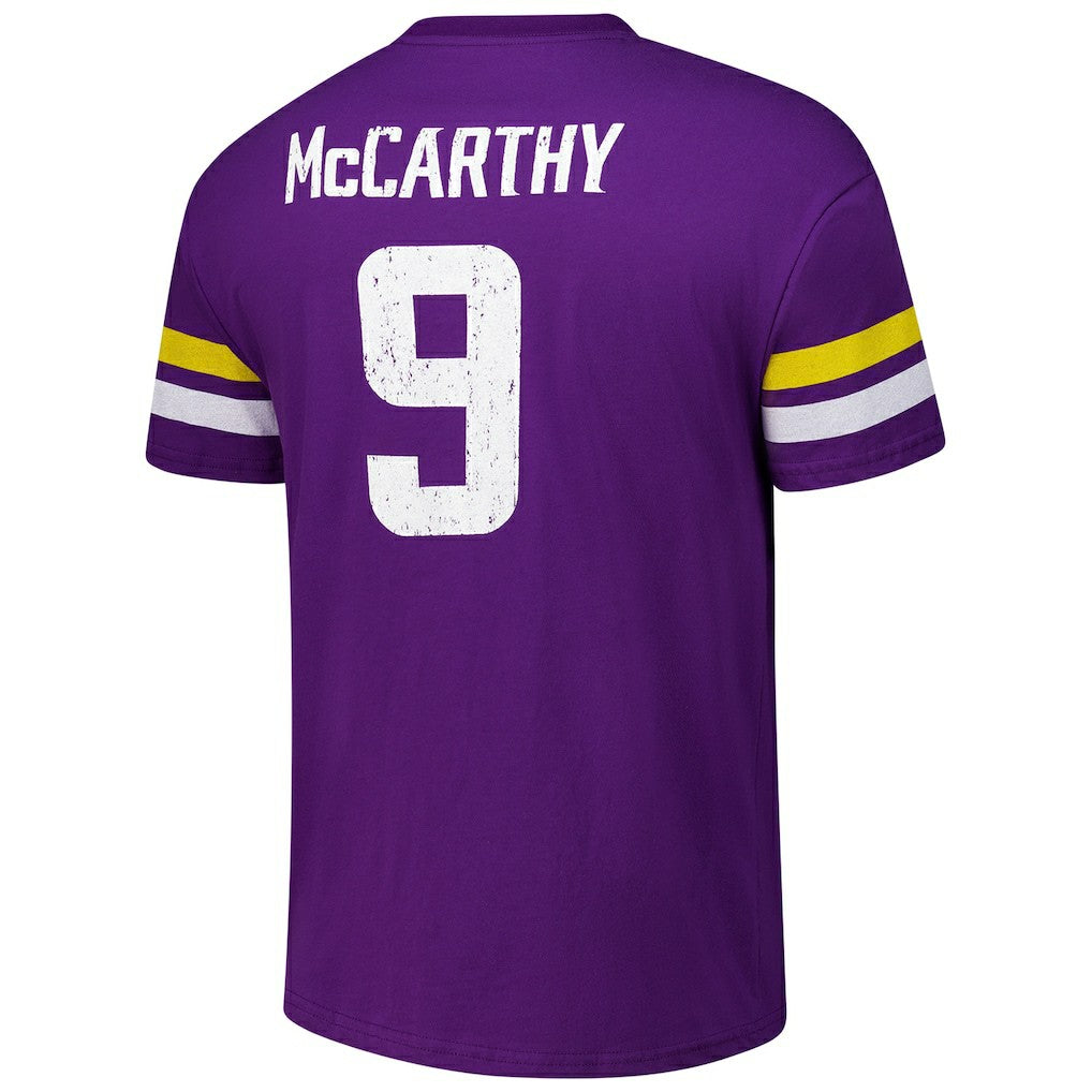 J.J. McCarthy Minnesota Vikings Majestic Threads Name & Number Oversized Fit T-Shirt Purple | NFL