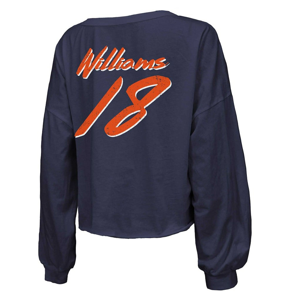 Caleb Williams Chicago Bears Majestic Threads Women's Name & Number Off-Shoulder Script Cropped Long Sleeve Relaxed V-Neck T-Shirt Navy | NFL