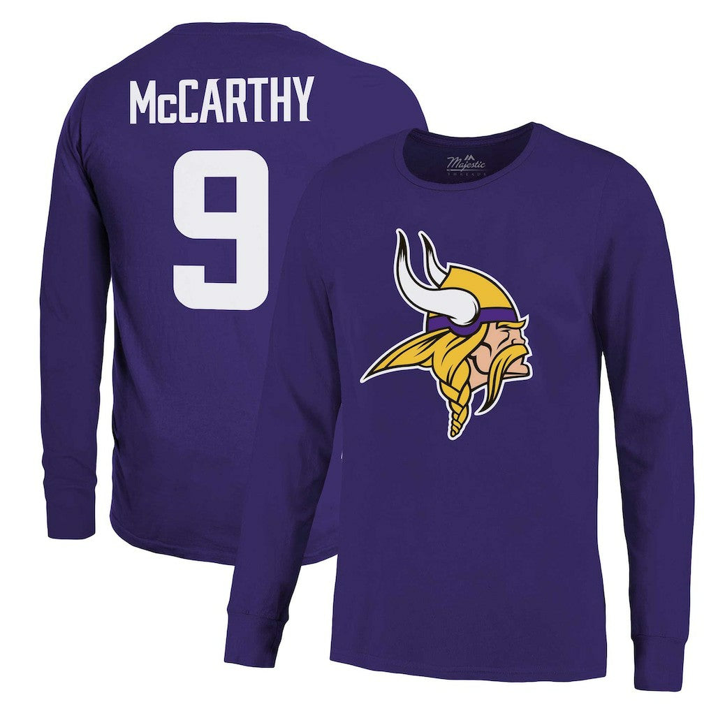 J.J. McCarthy Minnesota Vikings Majestic Threads Name & Number Long Sleeve T-Shirt Purple | NFL