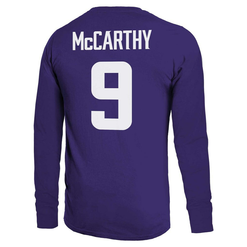 J.J. McCarthy Minnesota Vikings Majestic Threads Name & Number Long Sleeve T-Shirt Purple | NFL
