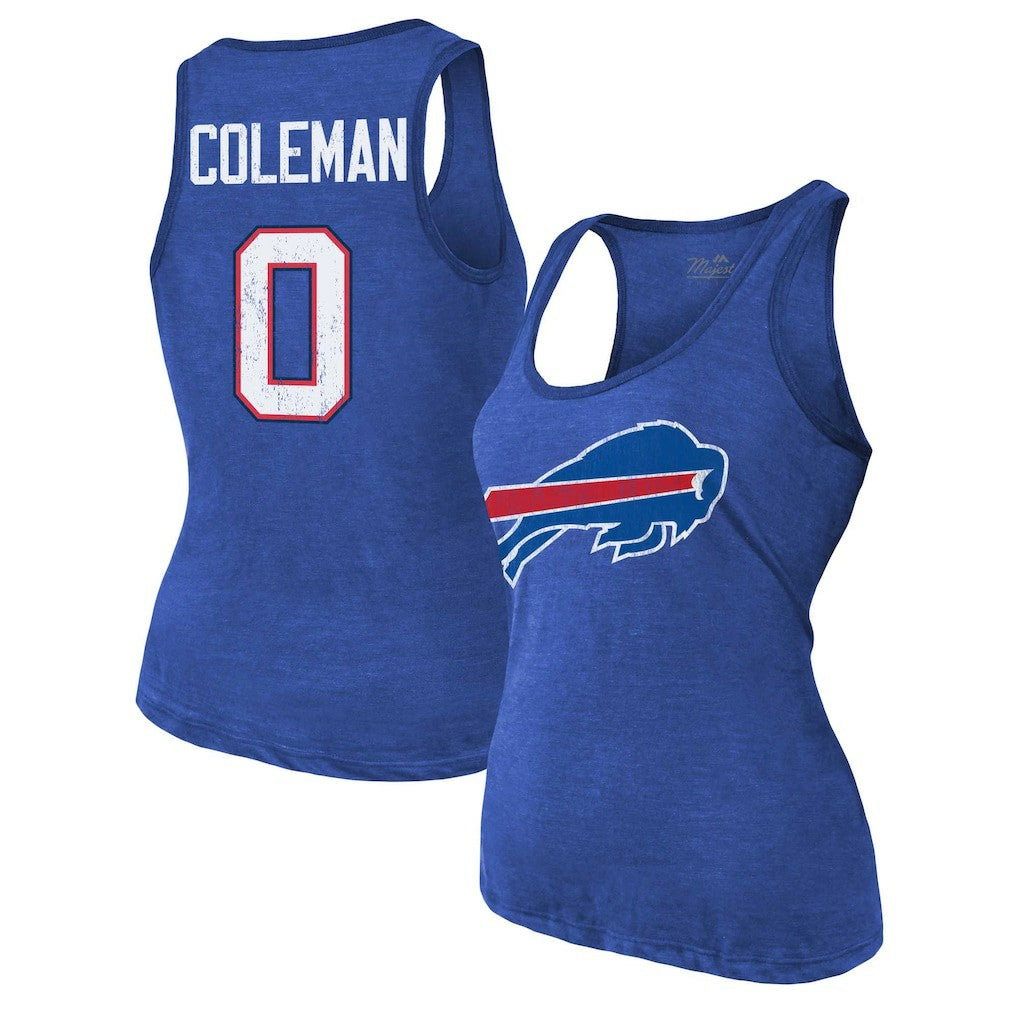 Keon Coleman Buffalo Bills Majestic Threads Women's Name & Number Tri-Blend Scoop Neck Tank Top Royal | NFL