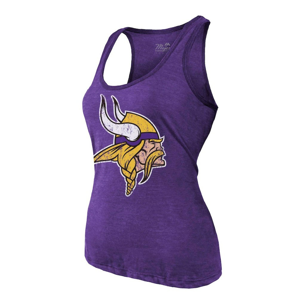 J.J. McCarthy Minnesota Vikings Majestic Threads Women's Name & Number Tri-Blend Scoop Neck Tank Top Purple | NFL