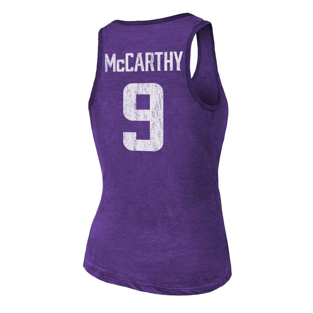 J.J. McCarthy Minnesota Vikings Majestic Threads Women's Name & Number Tri-Blend Scoop Neck Tank Top Purple | NFL
