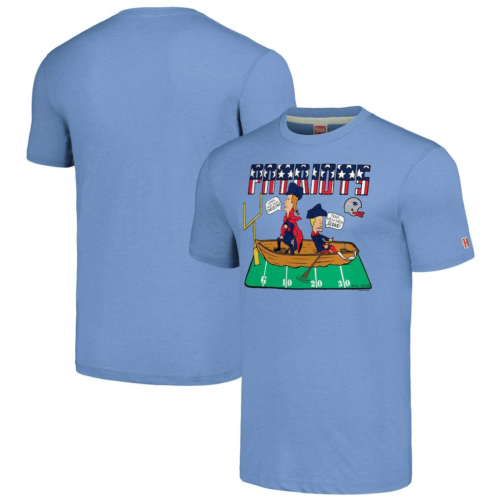New England Patriots NFL x Homage x Beavis and Butt-Head Unisex Tri-Blend T-Shirt – Light Blue | NFL