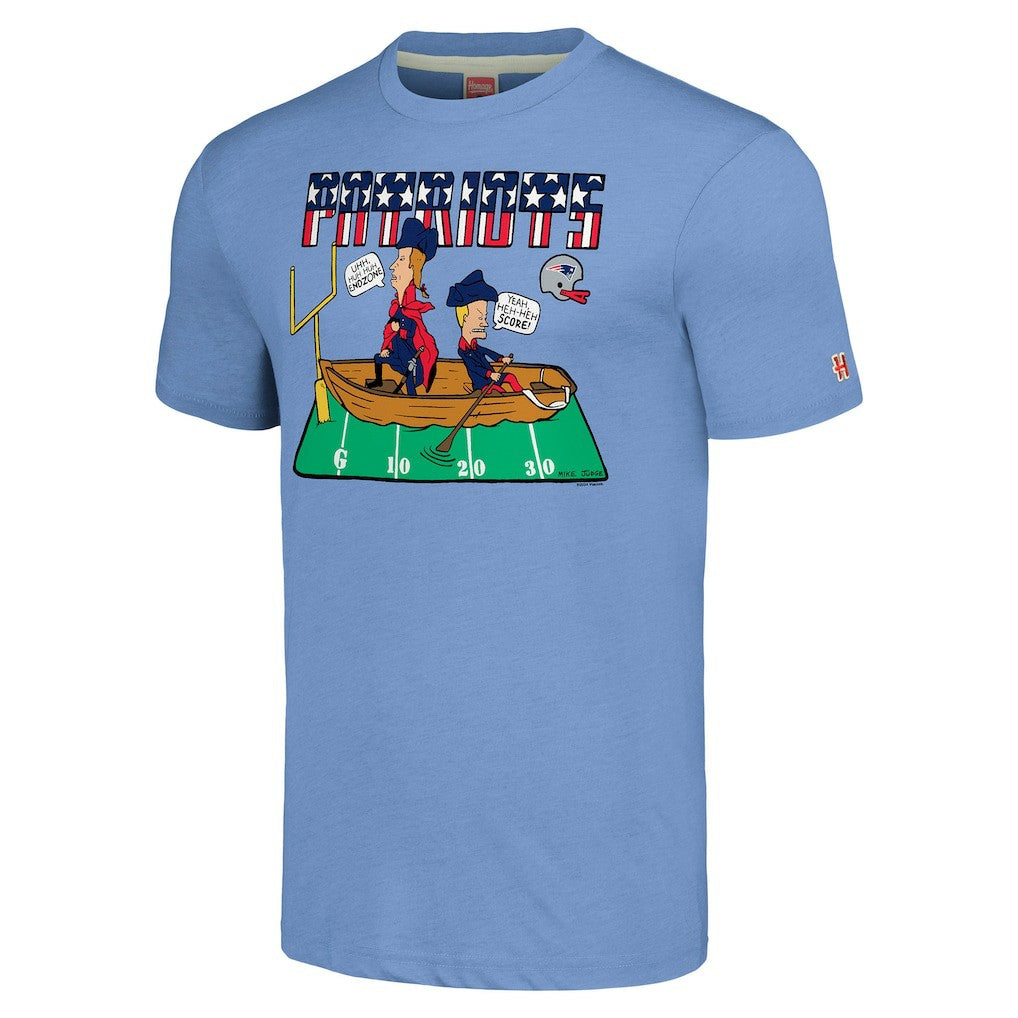 New England Patriots NFL x Homage x Beavis and Butt-Head Unisex Tri-Blend T-Shirt – Light Blue | NFL
