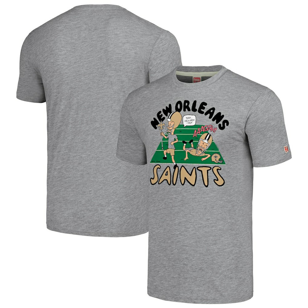 New Orleans Saints NFL x Homage x Beavis and Butt-Head Unisex Tri-Blend T-Shirt – Gray | NFL