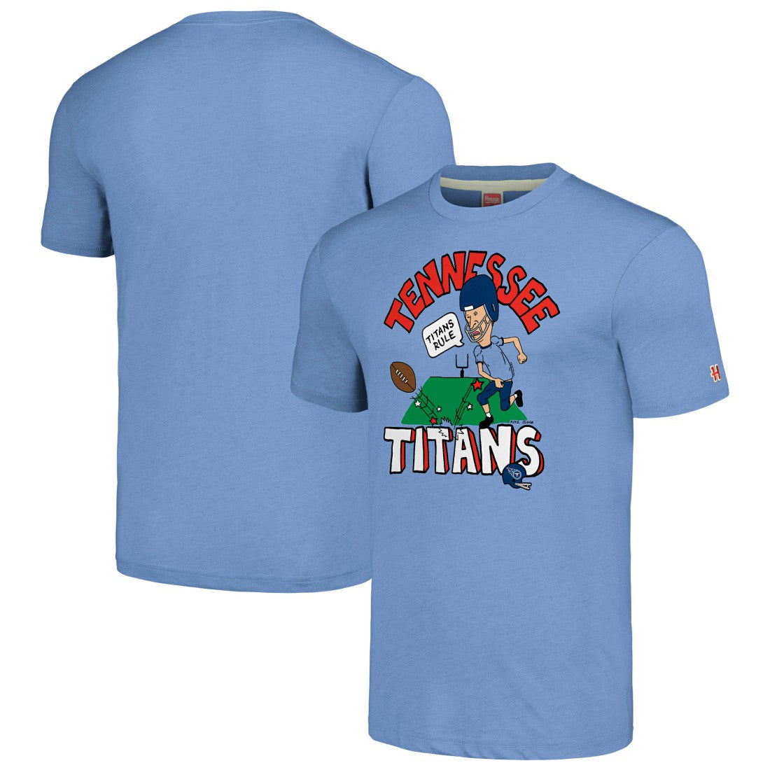 Tennessee Titans NFL x Homage x Beavis and Butt-Head Unisex Tri-Blend T-Shirt – Light Blue | NFL