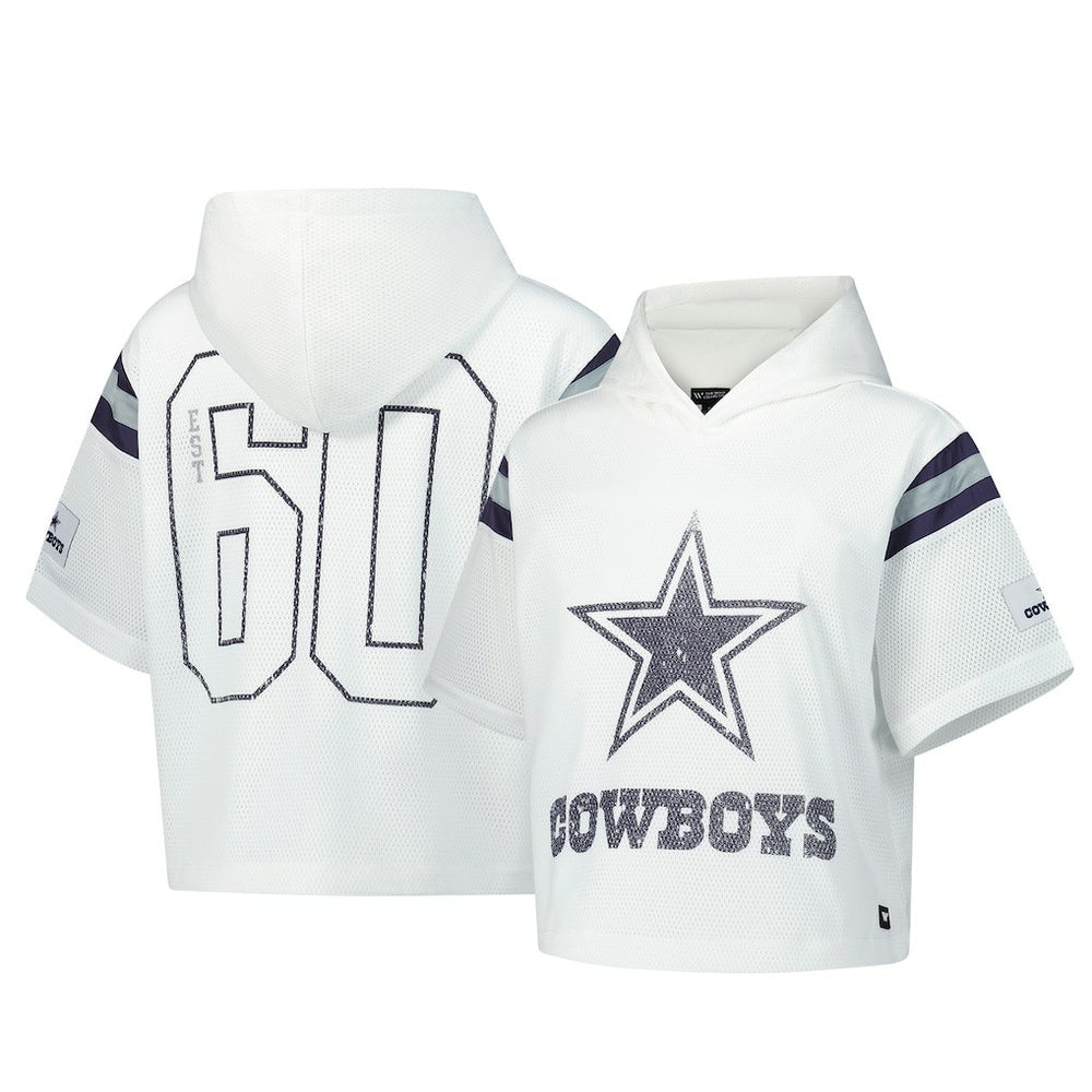 Dallas Cowboys The Wild Collective Women's Mesh Short Sleeve Hoodie T-Shirt White | NFL