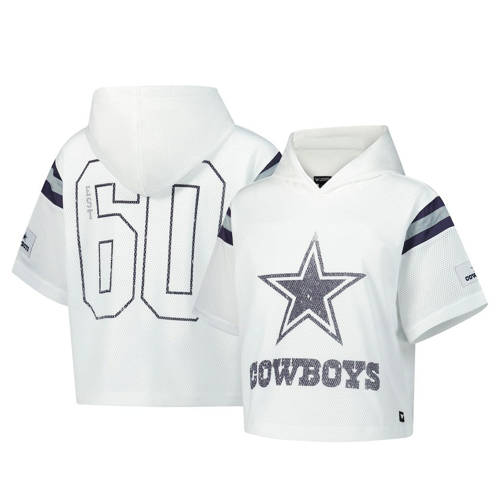 Dallas Cowboys The Wild Collective Women's Mesh Short Sleeve Hoodie T-Shirt White | NFL