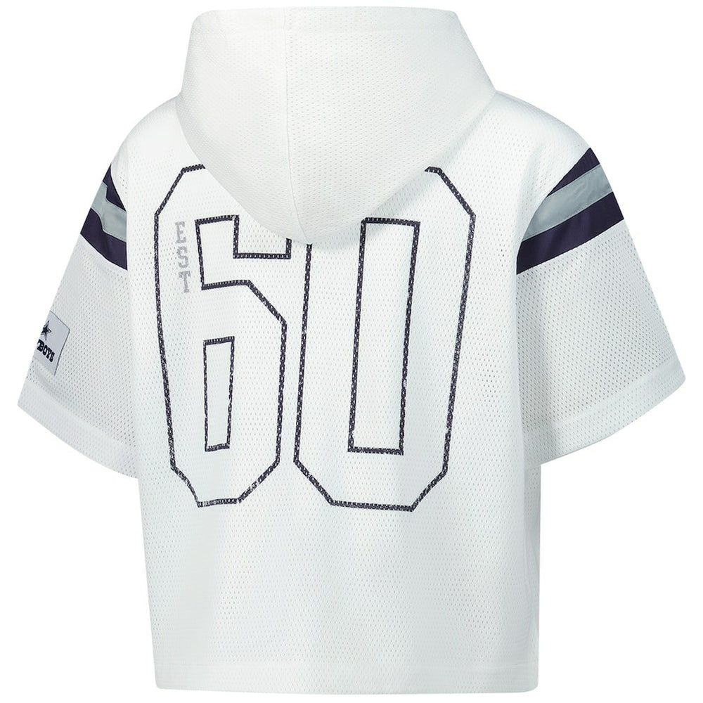 Dallas Cowboys The Wild Collective Women's Mesh Short Sleeve Hoodie T-Shirt White | NFL