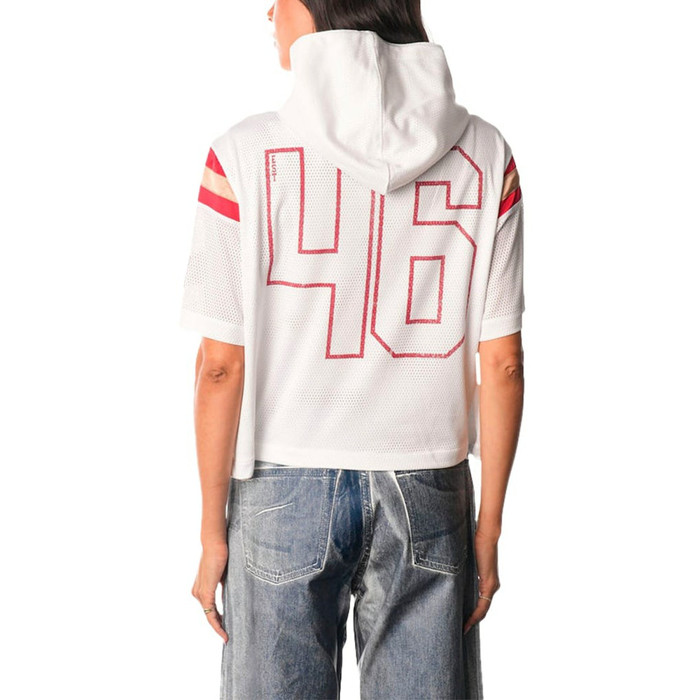 San Francisco 49ers The Wild Collective Women's Mesh Short Sleeve Hoodie T-Shirt White | NFL