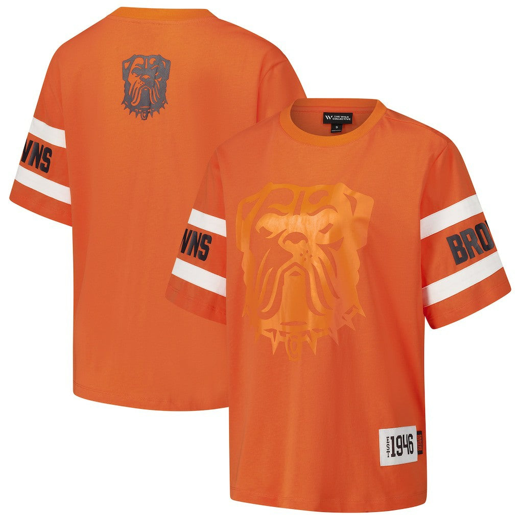Cleveland Browns The Wild Collective Women's Drop Shoulder T-Shirt Orange | NFL