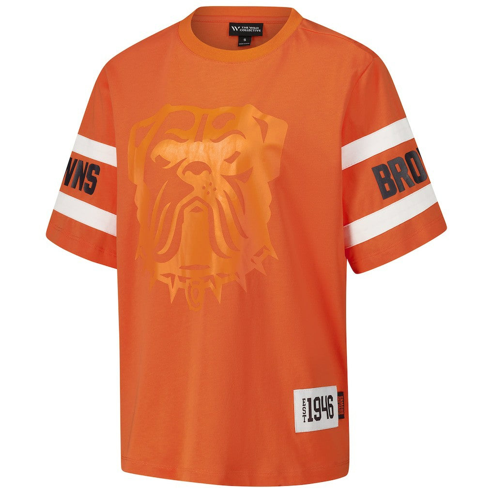 Cleveland Browns The Wild Collective Women's Drop Shoulder T-Shirt Orange | NFL