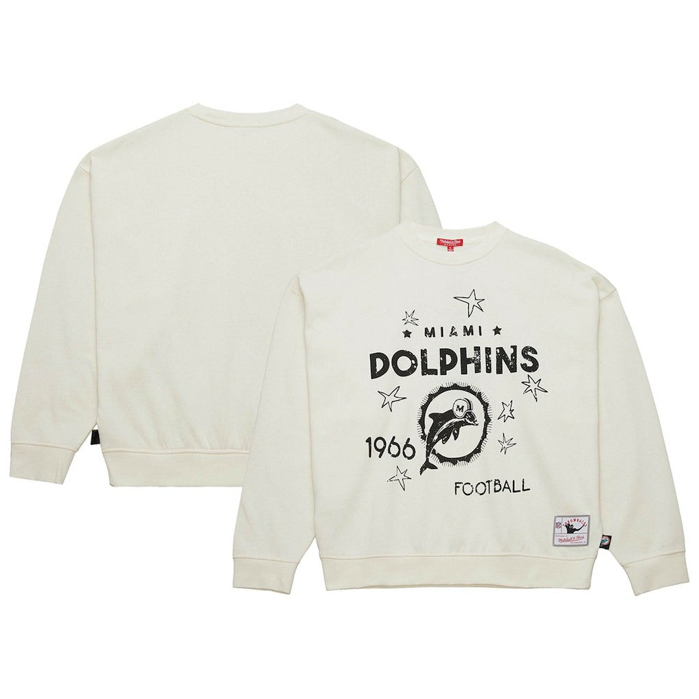 Miami Dolphins Women's Throwback Logo 3.0 Pullover Sweatshirt Cream | Mitchell & Ness