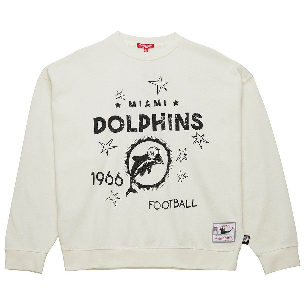 Miami Dolphins Women's Throwback Logo 3.0 Pullover Sweatshirt Cream | Mitchell & Ness