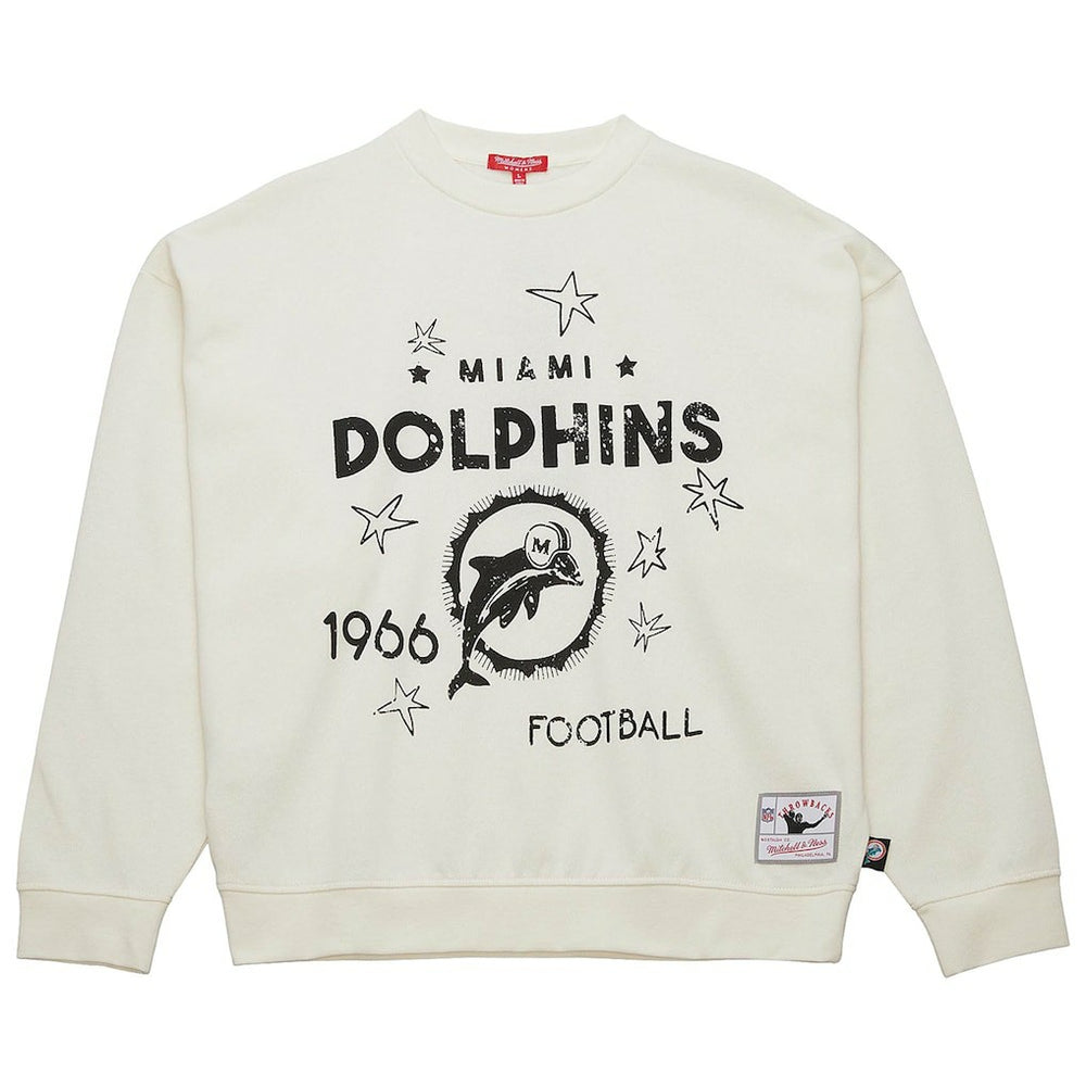 Miami Dolphins Women's Throwback Logo 3.0 Pullover Sweatshirt Cream | Mitchell & Ness