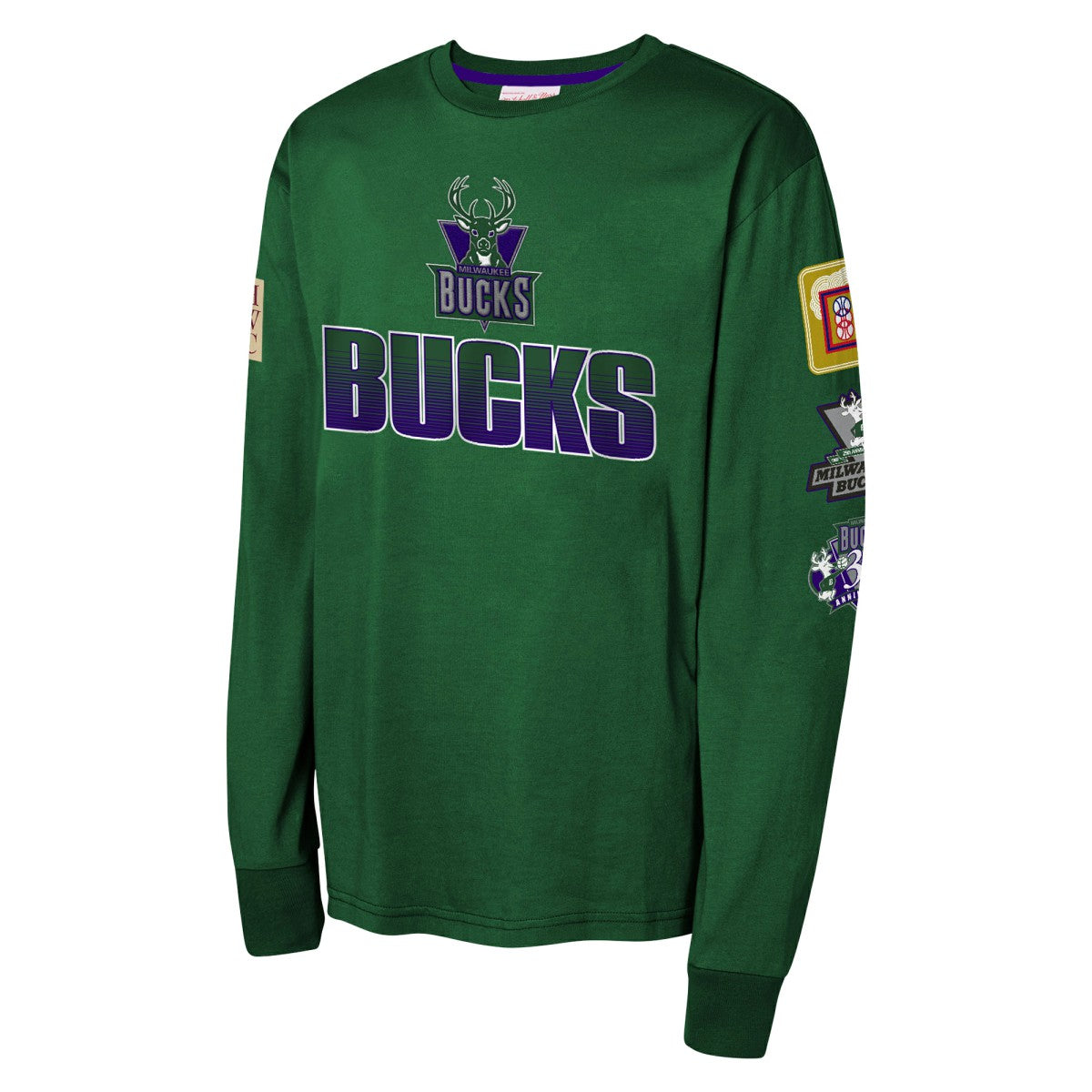 Milwaukee Bucks Youth Hardwood Classics All Over Long Sleeve T-Shirt Hunter Green - NBA