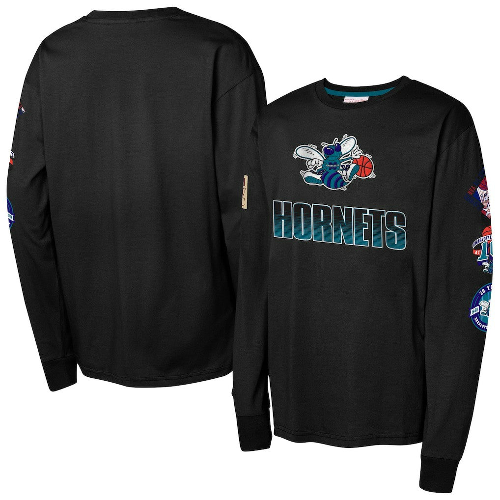 Charlotte Hornets Youth Hardwood Classic All Over Long Sleeve T-Shirt Black - NBA