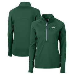 New York Jets Cutter & Buck Women's Primary Logo DryTec Adapt Eco Knit Stretch Recycled Raglan Half-Zip Top Hunter Green | NFL