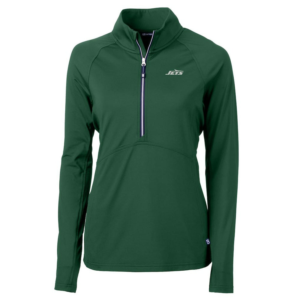 New York Jets Cutter & Buck Women's Primary Logo DryTec Adapt Eco Knit Stretch Recycled Raglan Half-Zip Top Hunter Green | NFL