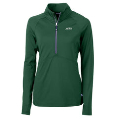 New York Jets Cutter & Buck Women's Primary Logo DryTec Adapt Eco Knit Stretch Recycled Raglan Half-Zip Top Hunter Green | NFL