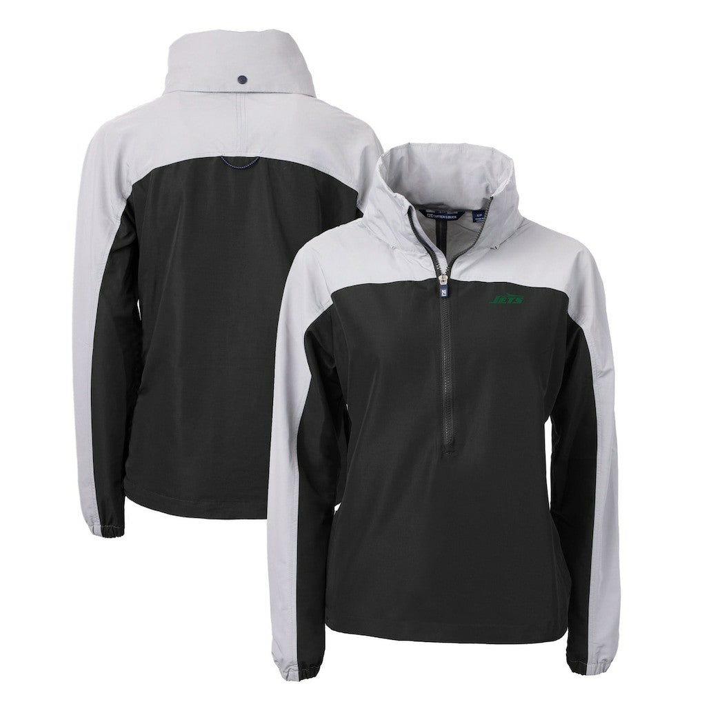 New York Jets Cutter & Buck Women's Primary Logo Charter Eco Recycled Half-Zip Hoodie Anorak Jacket Black | NFL