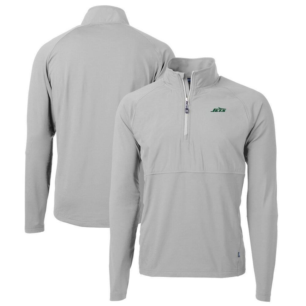 New York Jets Cutter & Buck Primary Logo Adapt Eco Knit Hybrid Recycled Raglan Quarter-Zip Top Gray | NFL