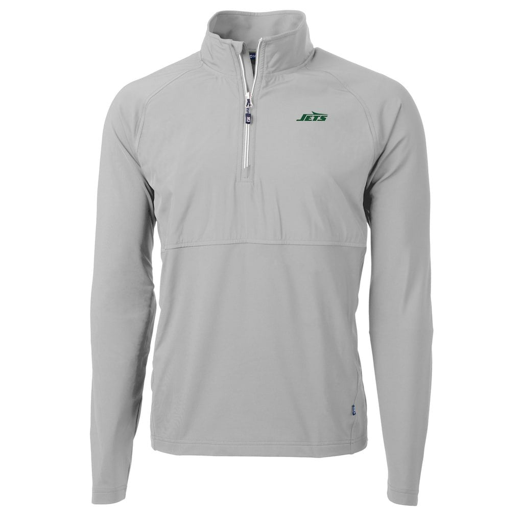 New York Jets Cutter & Buck Primary Logo Adapt Eco Knit Hybrid Recycled Raglan Quarter-Zip Top Gray | NFL