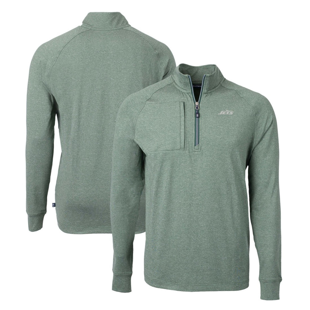 New York Jets Cutter & Buck Primary Logo Adapt Eco Knit Quarter-Zip Top Heather Green | NFL