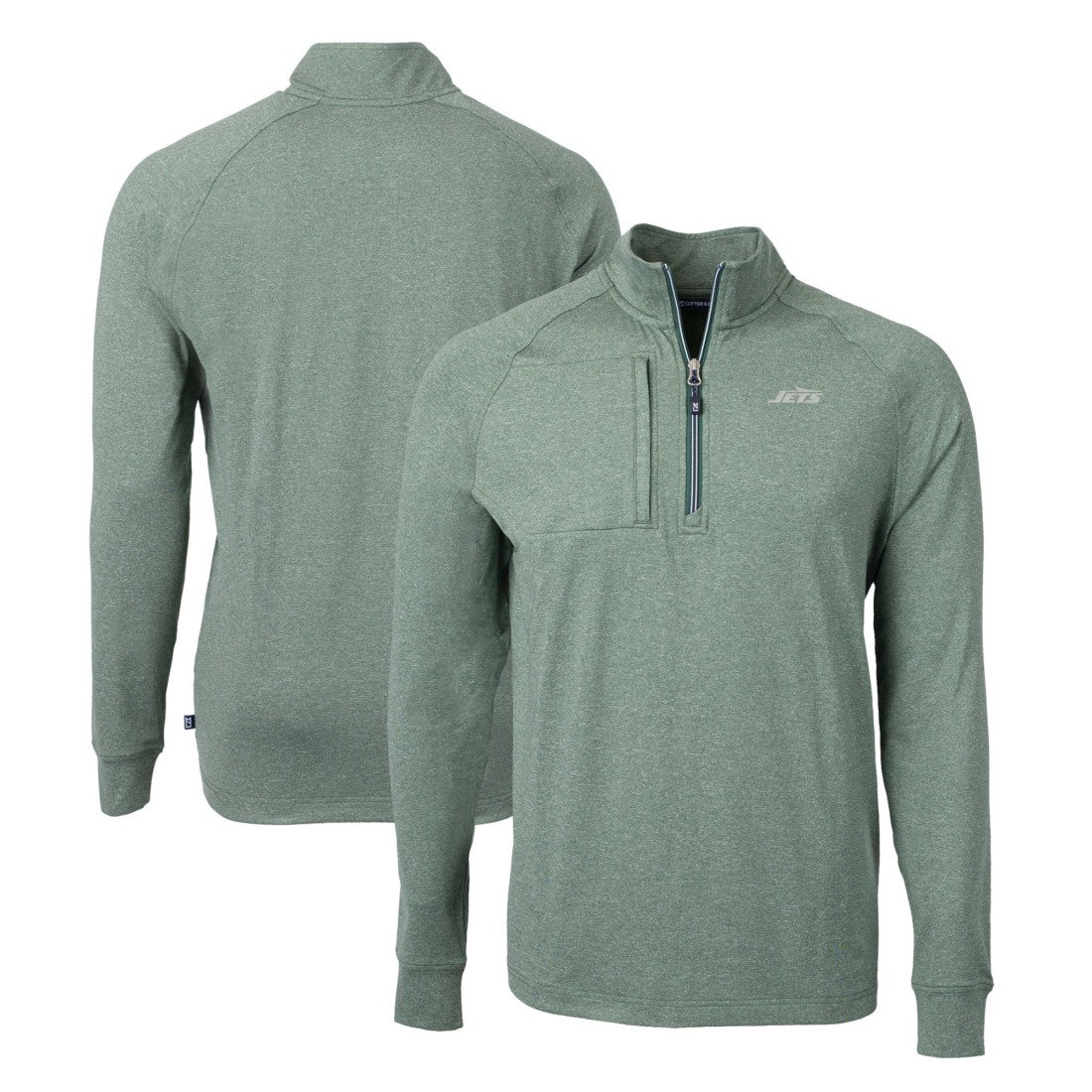 New York Jets Cutter & Buck Primary Logo Adapt Eco Knit Quarter-Zip Top Heather Green | NFL