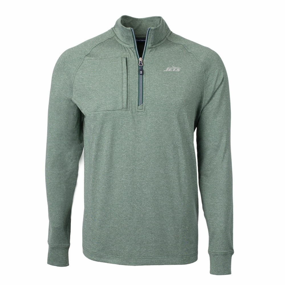 New York Jets Cutter & Buck Primary Logo Adapt Eco Knit Quarter-Zip Top Heather Green | NFL