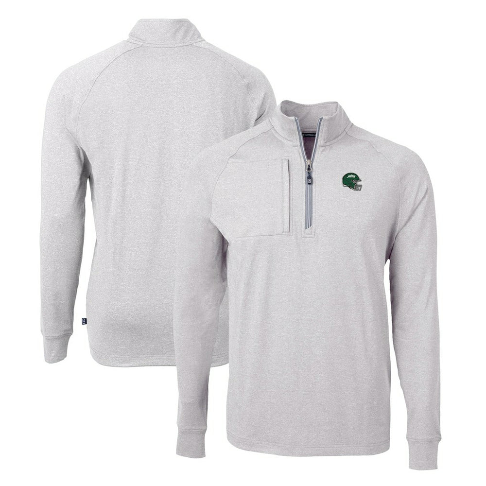 New York Jets Cutter & Buck Helmet Adapt Eco Knit Quarter-Zip Top Heather Gray | NFL