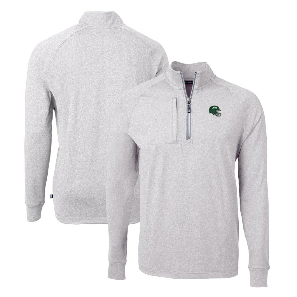 New York Jets Cutter & Buck Helmet Adapt Eco Knit Quarter-Zip Top Heather Gray | NFL