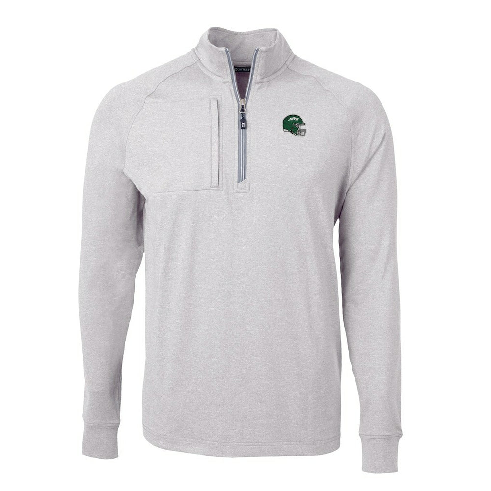 New York Jets Cutter & Buck Helmet Adapt Eco Knit Quarter-Zip Top Heather Gray | NFL