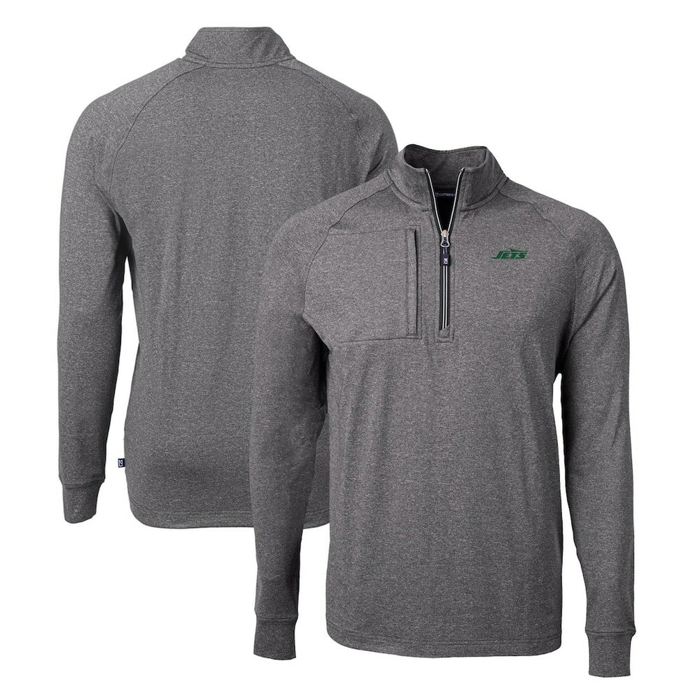 New York Jets Cutter & Buck Primary Logo Adapt Eco Knit Quarter-Zip Top Heather Black | NFL