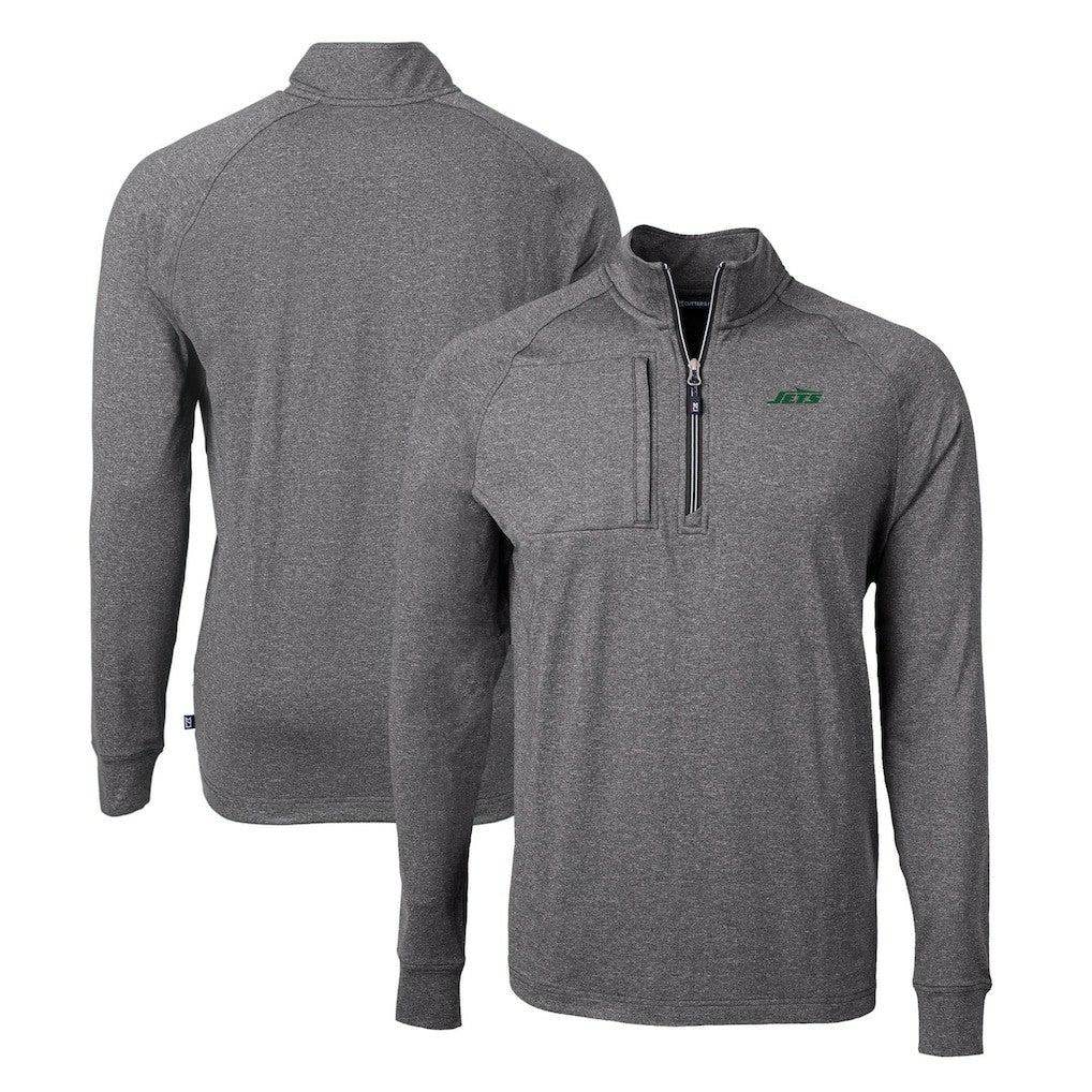 New York Jets Cutter & Buck Primary Logo Adapt Eco Knit Quarter-Zip Top Heather Black | NFL