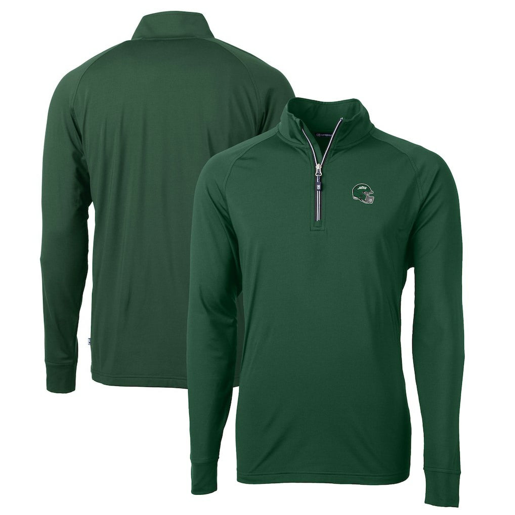 New York Jets Cutter & Buck Helmet Adapt Eco Knit Stretch Recycled Quarter-Zip Top Hunter Green | NFL