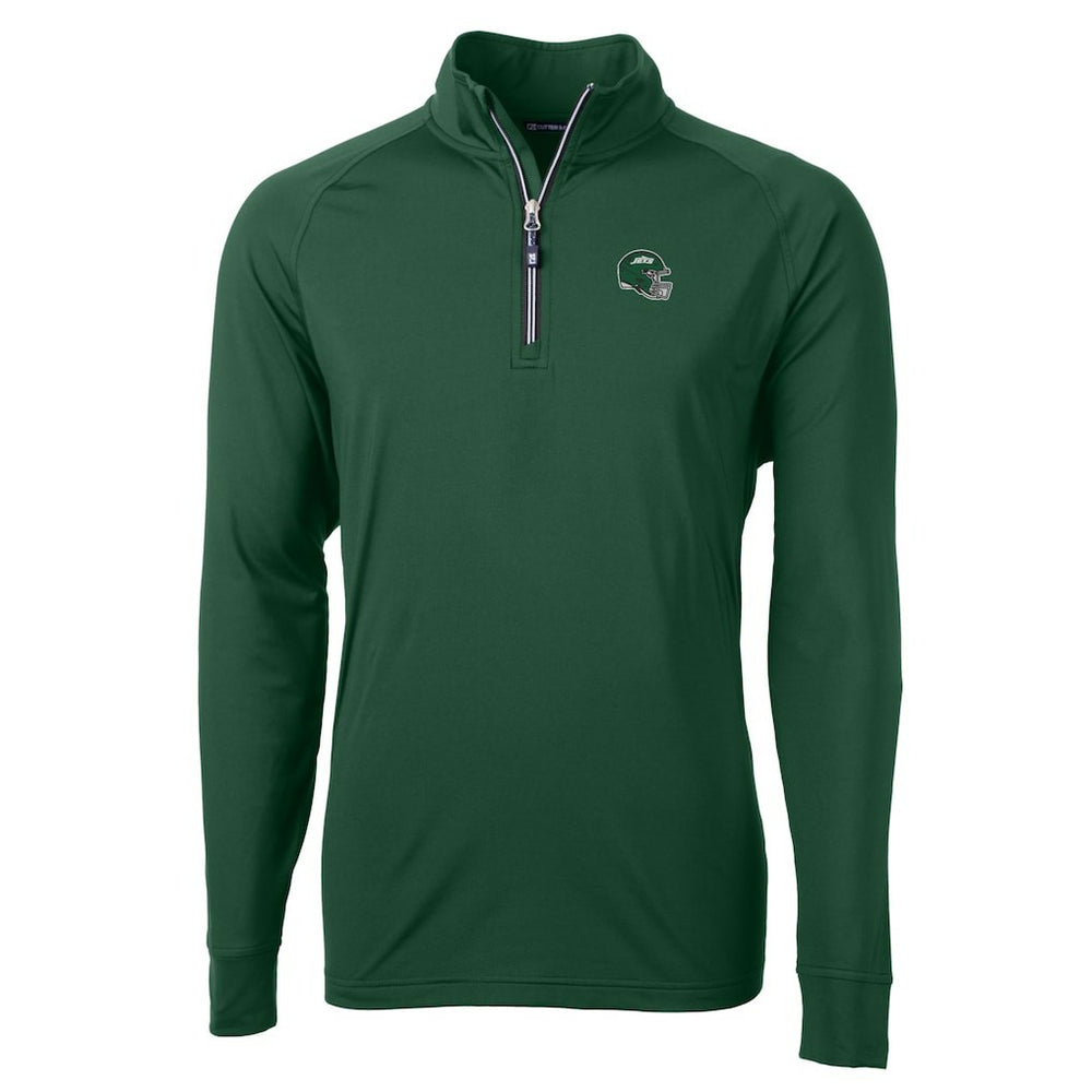 New York Jets Cutter & Buck Helmet Adapt Eco Knit Stretch Recycled Quarter-Zip Top Hunter Green | NFL