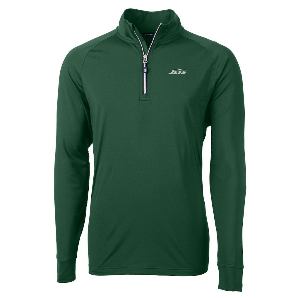 New York Jets Cutter & Buck Primary Logo Adapt Eco Knit Stretch Recycled Quarter-Zip Top Hunter Green | NFL