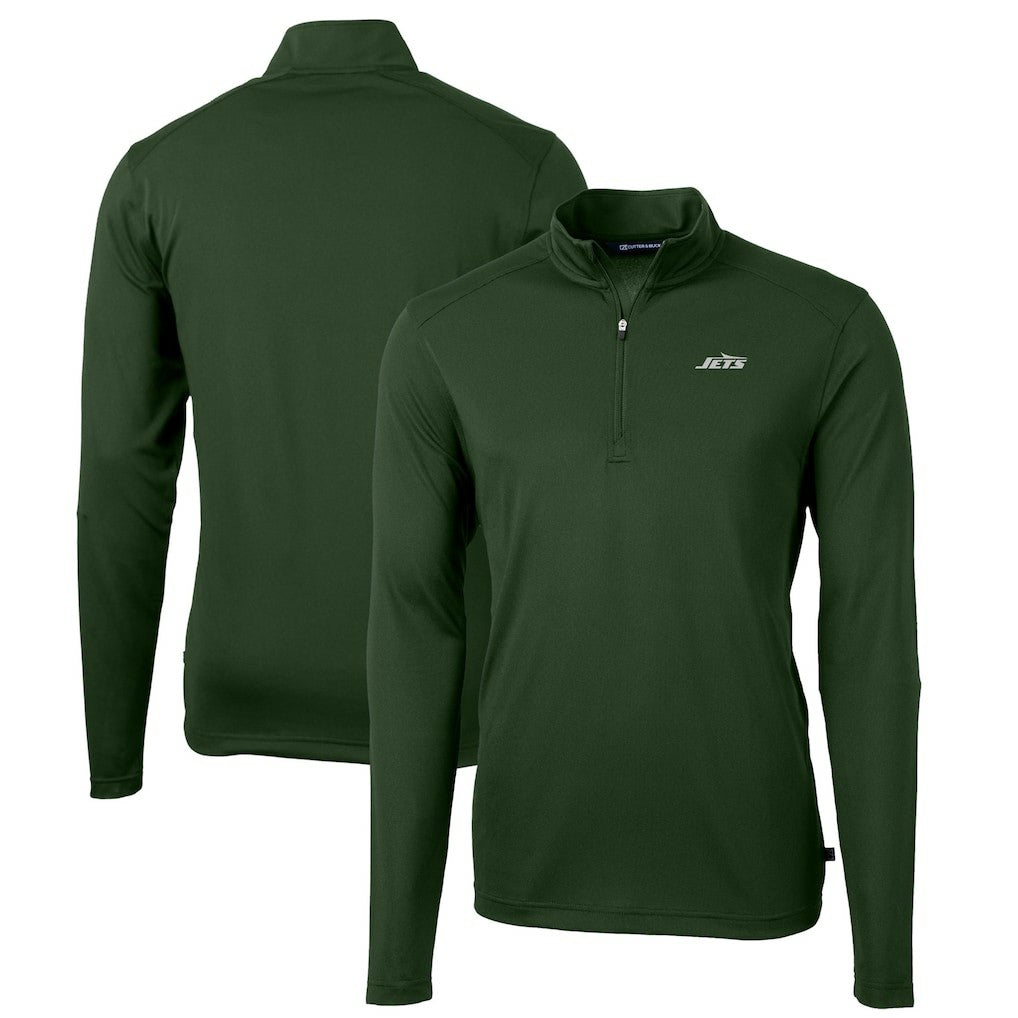 New York Jets Cutter & Buck Primary Logo Virtue Eco Pique Recycled Quarter-Zip Pullover Top Hunter Green | NFL