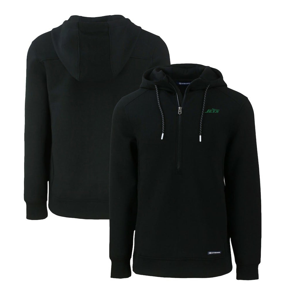 New York Jets Cutter & Buck Primary Logo Roam Eco Recycled Half-Zip Hoodie Black | NFL
