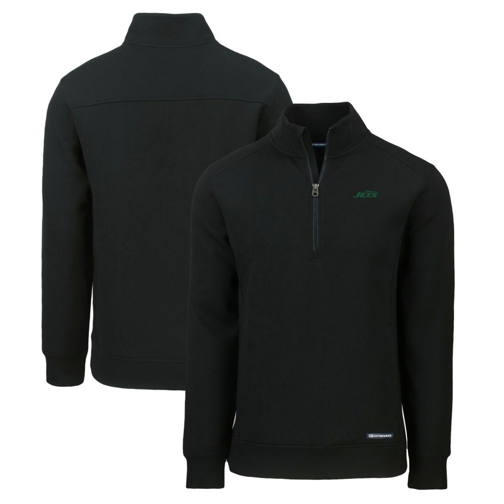 New York Jets Cutter & Buck Primary Logo Roam Eco Recycled Quarter-Zip Pullover Top Black | NFL