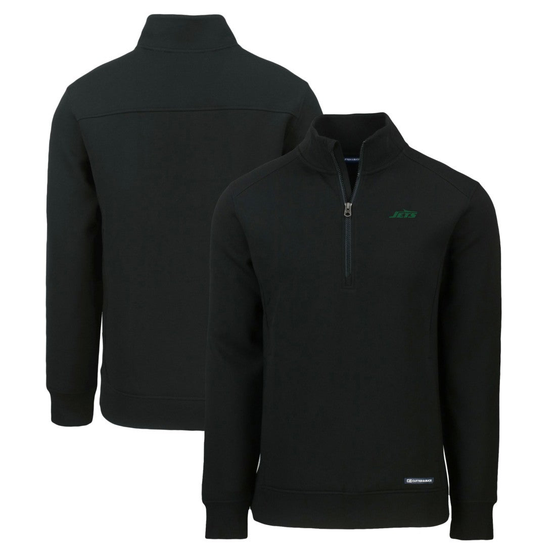New York Jets Cutter & Buck Primary Logo Roam Eco Recycled Quarter-Zip Pullover Top Black | NFL