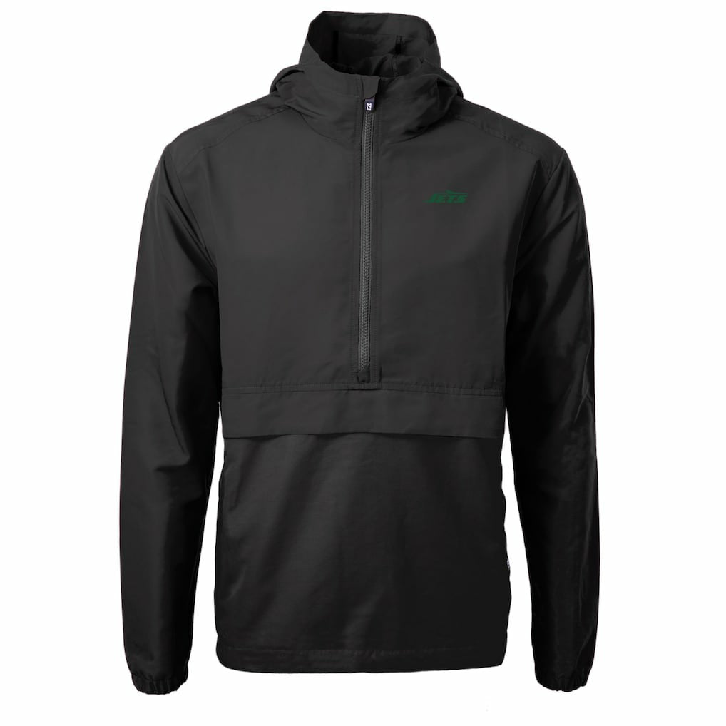 New York Jets Cutter & Buck Primary Logo Charter Eco Recycled Half-Zip Anorak Jacket Black | NFL