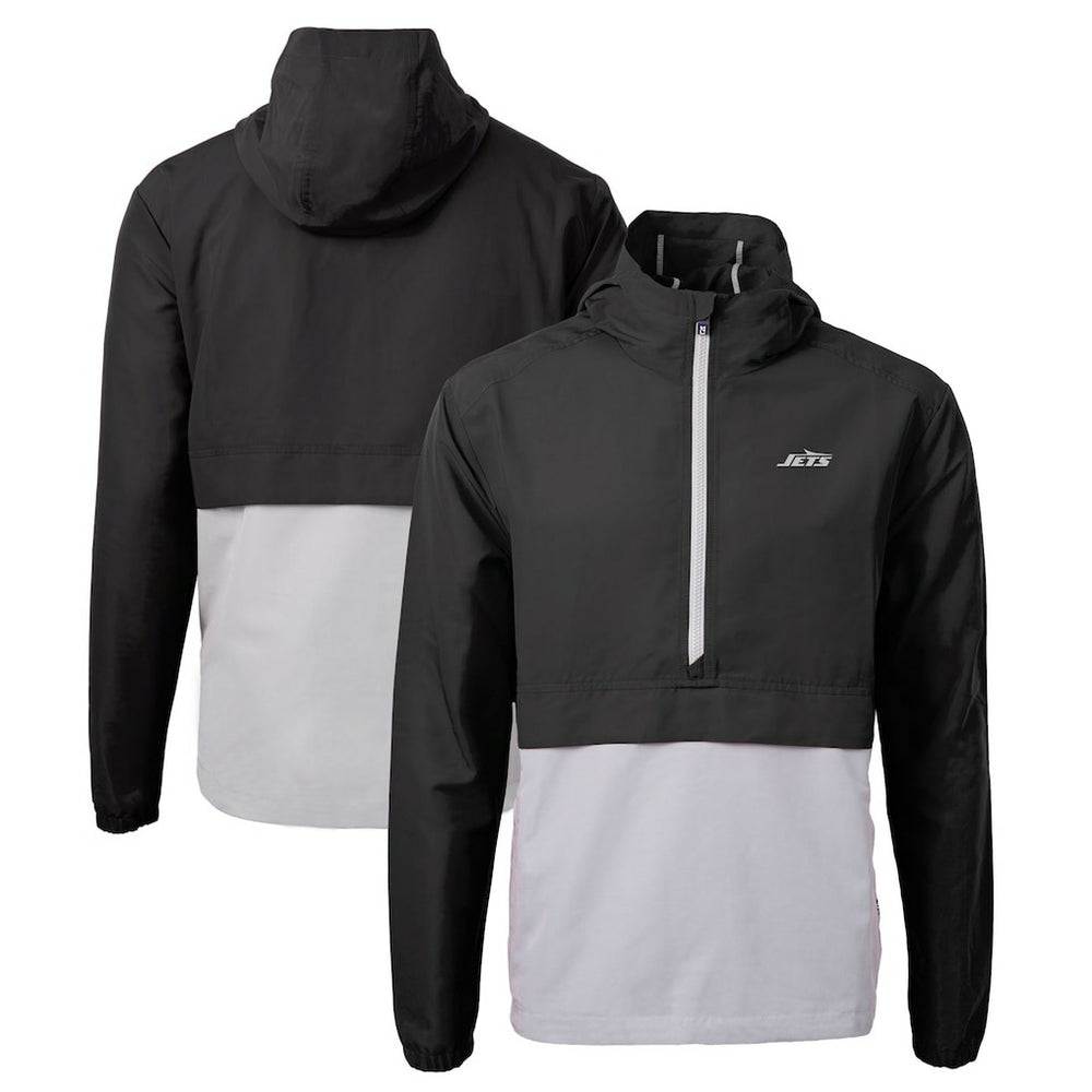 New York Jets Cutter & Buck Monochromatic Logo Charter Eco Recycled Half-Zip Anorak Jacket Black/Gray | NFL