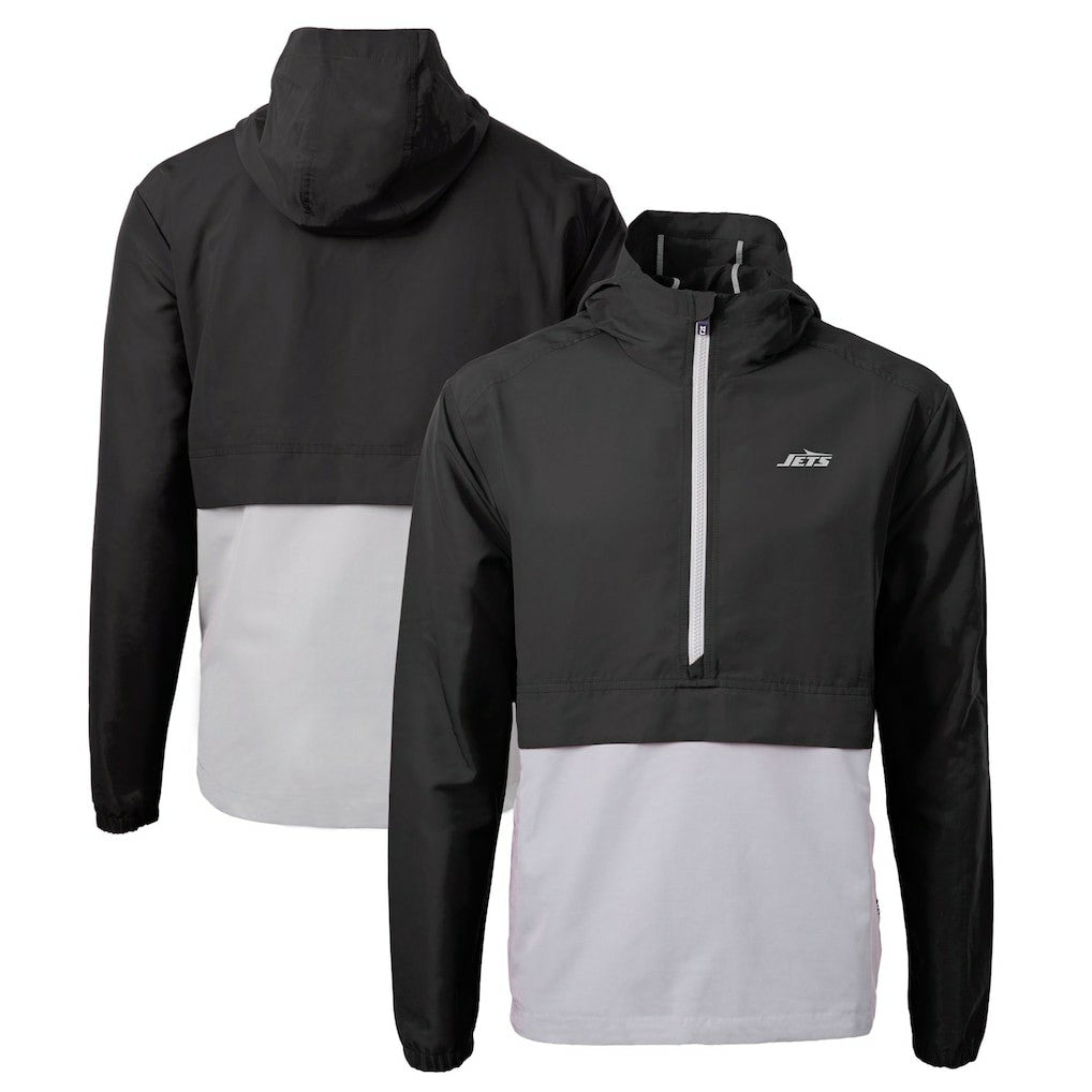 New York Jets Cutter & Buck Monochromatic Logo Charter Eco Recycled Half-Zip Anorak Jacket Black/Gray | NFL