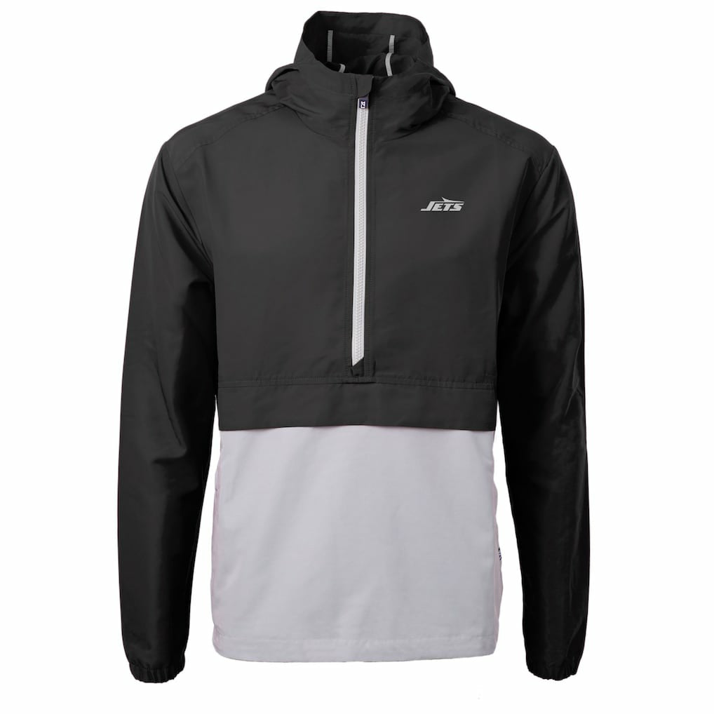 New York Jets Cutter & Buck Monochromatic Logo Charter Eco Recycled Half-Zip Anorak Jacket Black/Gray | NFL