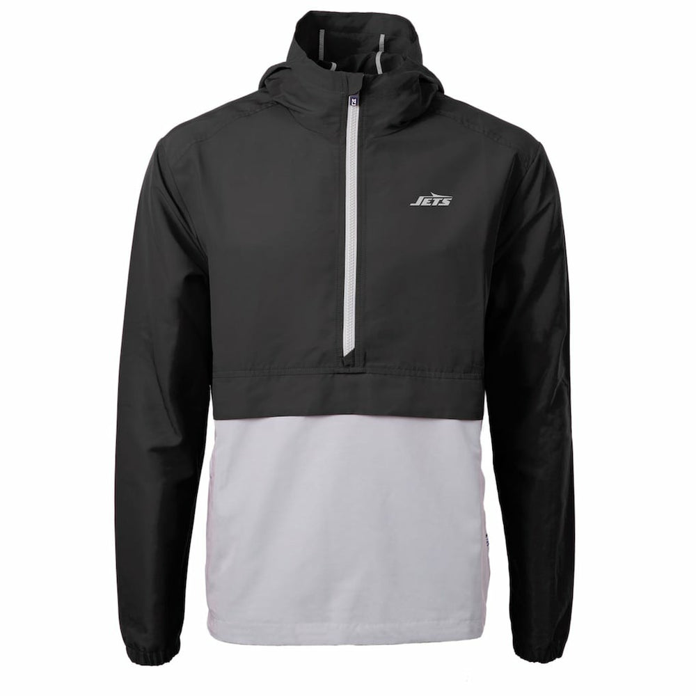 New York Jets Cutter & Buck Monochromatic Logo Charter Eco Recycled Half-Zip Anorak Jacket Black/Gray | NFL
